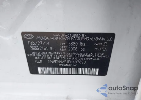 2014 Hyundai Elantra Se z USA, uszkodzony, nr VIN 5NPDH4AE1EH497890